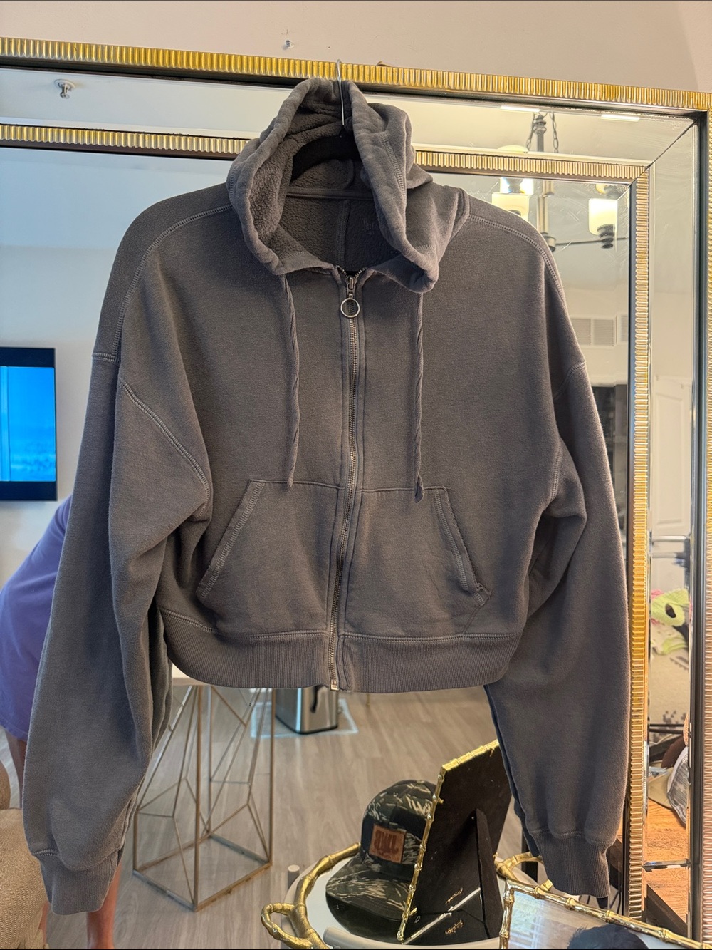 flirtitude Gray Cropped Zip-Up Hoodie Jacket